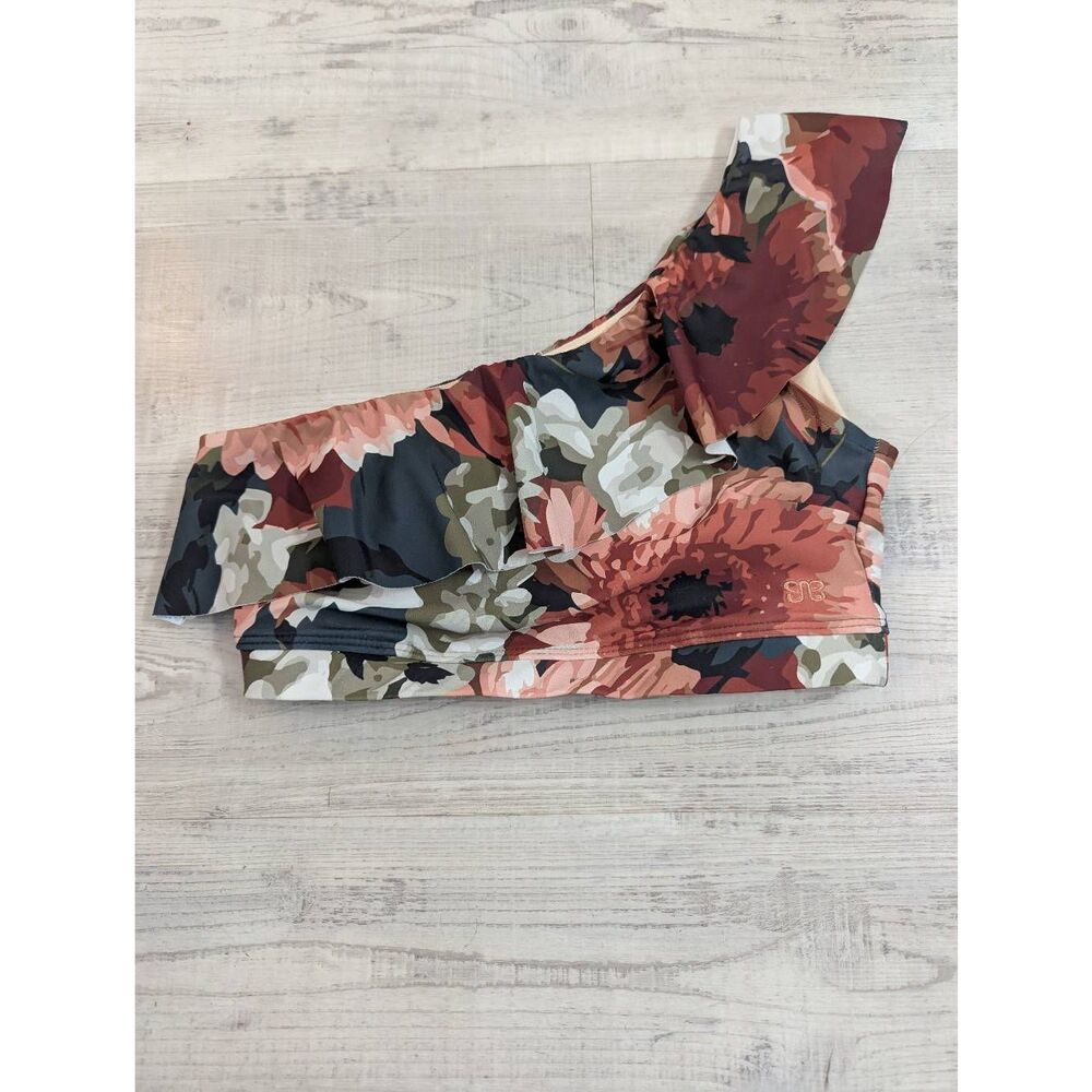 Albion One-Shoulder Floral Bikini Top in Coral, Olive, Black & Cream